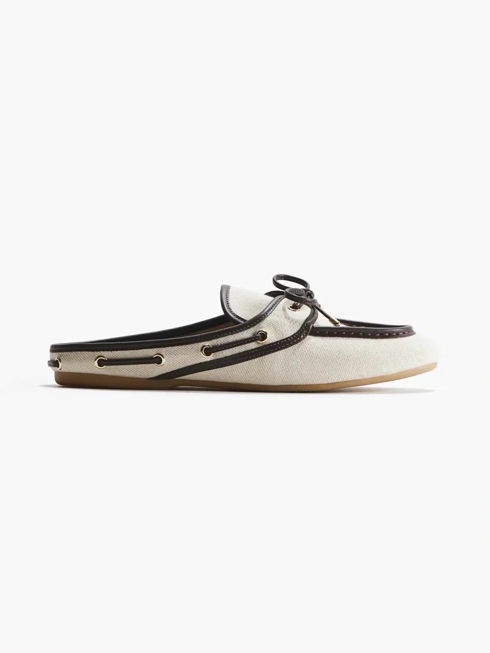 H&M Cream Canvas Loafers with Dark Brown Trim and Bow size 8 NEW 8